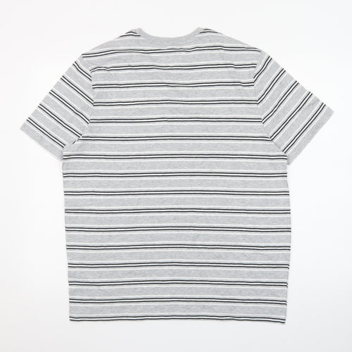 Marks and Spencer Mens Grey Striped Short Sleeve Crew Neck T-Shirt M