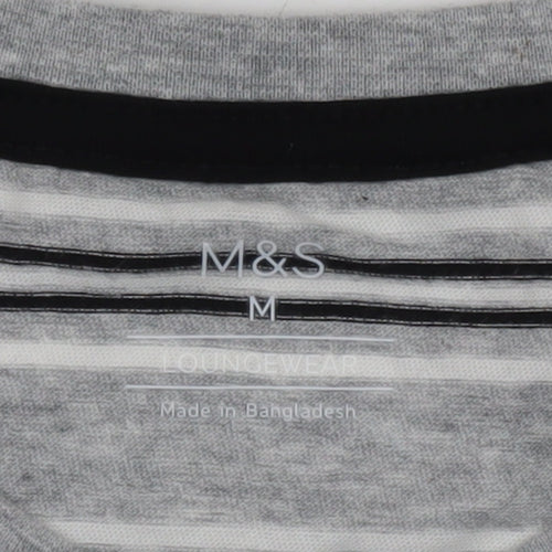 Marks and Spencer Mens Grey Striped Short Sleeve Crew Neck T-Shirt M