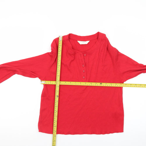 Marks and Spencer Women Red Henley Jumper Size 18 Regular Long Sleeve Cotton Blend