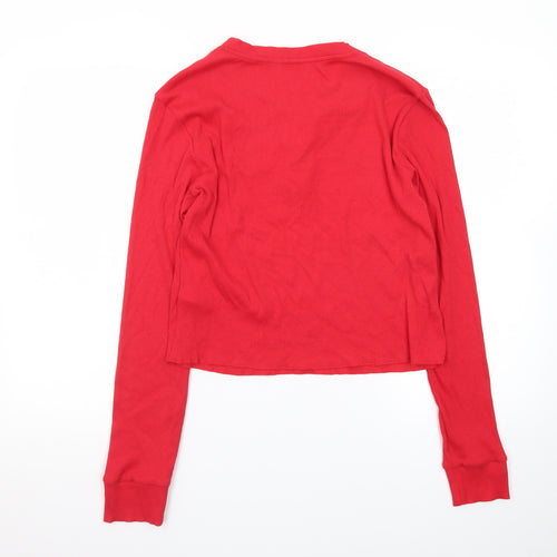 Marks and Spencer Women Red Henley Jumper Size 18 Regular Long Sleeve Cotton Blend