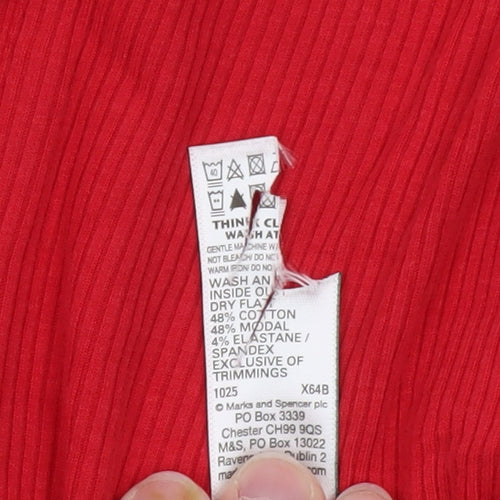 Marks and Spencer Women Red Henley Jumper Size 18 Regular Long Sleeve Cotton Blend
