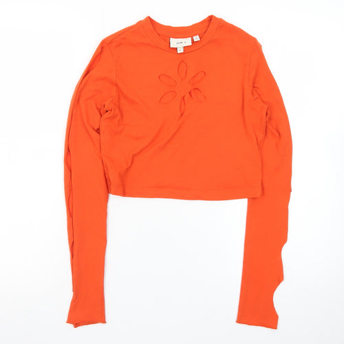 Milk It Womens Orange Cropped Long Sleeve Cut Out T-Shirt Size 8