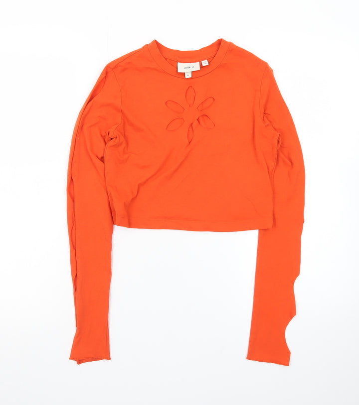 Milk It Womens Orange Cropped Long Sleeve Cut Out T-Shirt Size 8
