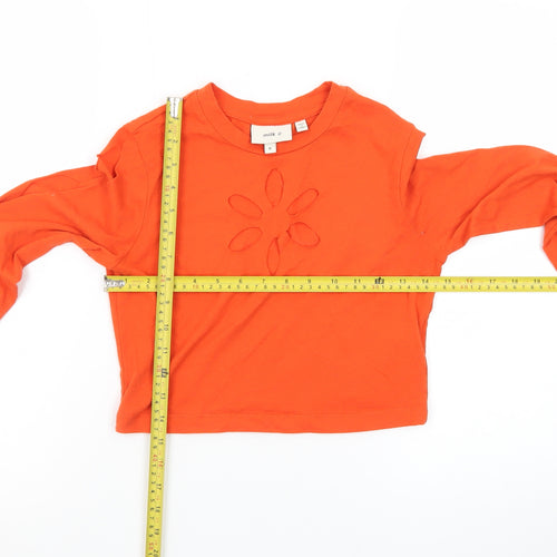 Milk It Womens Orange Cropped Long Sleeve Cut Out T-Shirt Size 8