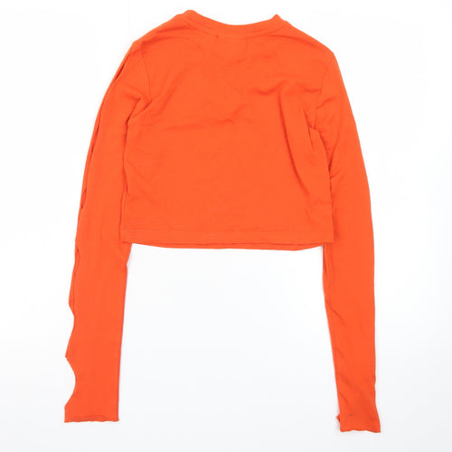 Milk It Womens Orange Cropped Long Sleeve Cut Out T-Shirt Size 8