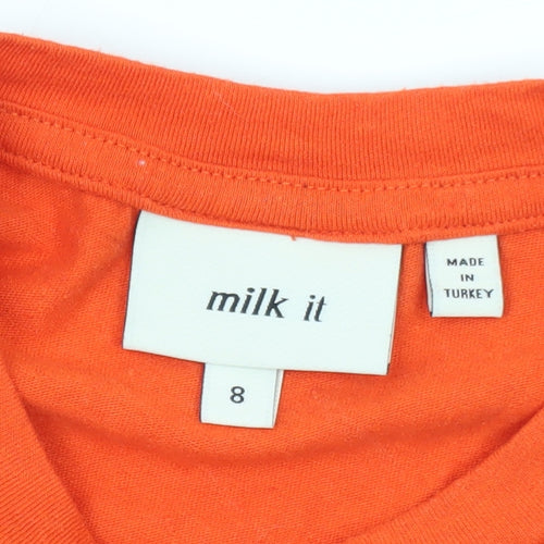 Milk It Womens Orange Cropped Long Sleeve Cut Out T-Shirt Size 8