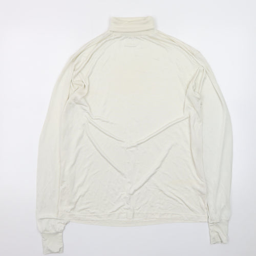 Patra Men's Ivory Silk Long Sleeve Roll Neck T-Shirt Size L