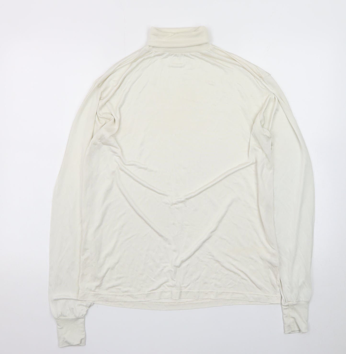 Patra Men's Ivory Silk Long Sleeve Roll Neck T-Shirt Size L