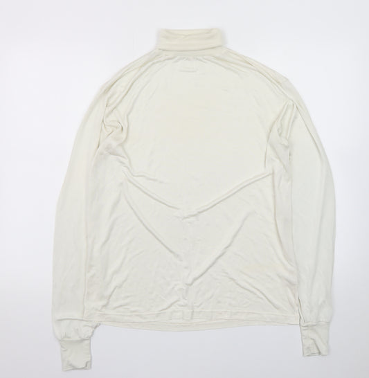 Patra Men's Ivory Silk Long Sleeve Roll Neck T-Shirt Size L