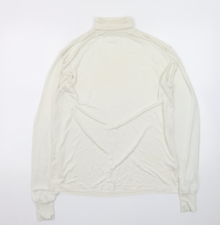 Patra Men's Ivory Silk Long Sleeve Roll Neck T-Shirt Size L