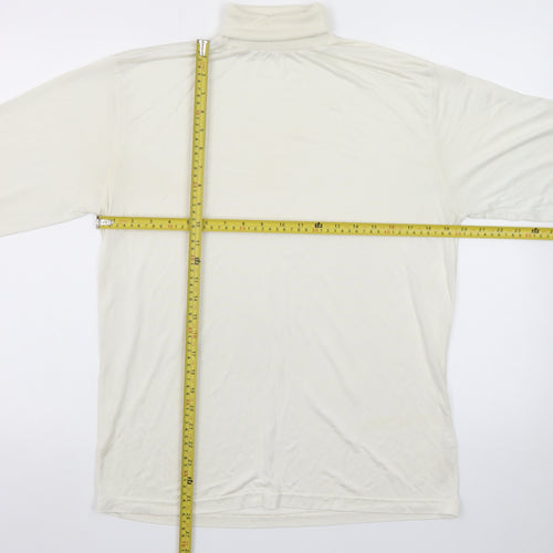 Patra Men's Ivory Silk Long Sleeve Roll Neck T-Shirt Size L