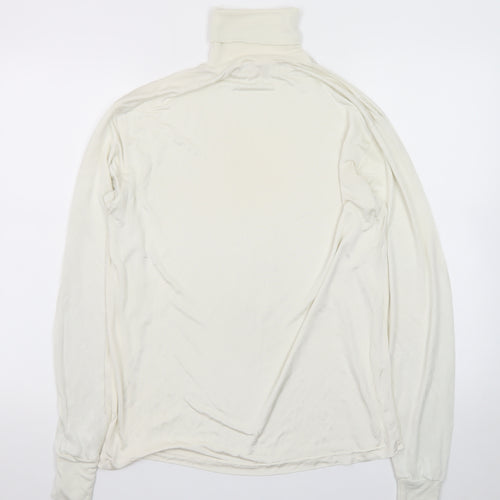 Patra Men's Ivory Silk Long Sleeve Roll Neck T-Shirt Size L