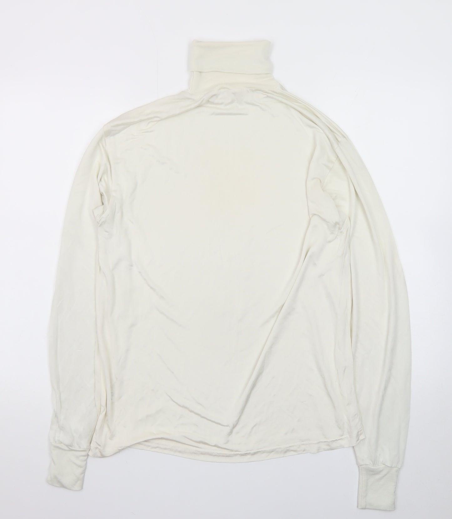 Patra Men's Ivory Silk Long Sleeve Roll Neck T-Shirt Size L
