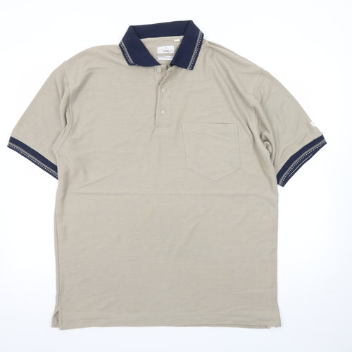 Target Men's Beige Cotton Polo Shirt L Regular Fit Short Sleeve