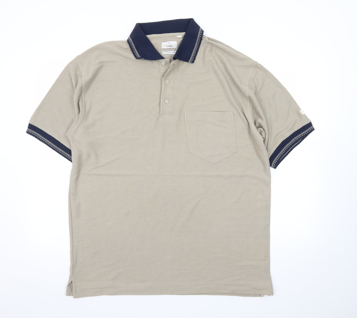 Target Men's Beige Cotton Polo Shirt L Regular Fit Short Sleeve