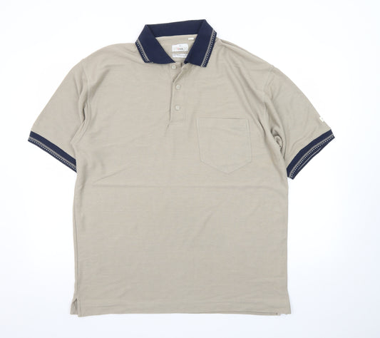 Target Men's Beige Cotton Polo Shirt L Regular Fit Short Sleeve