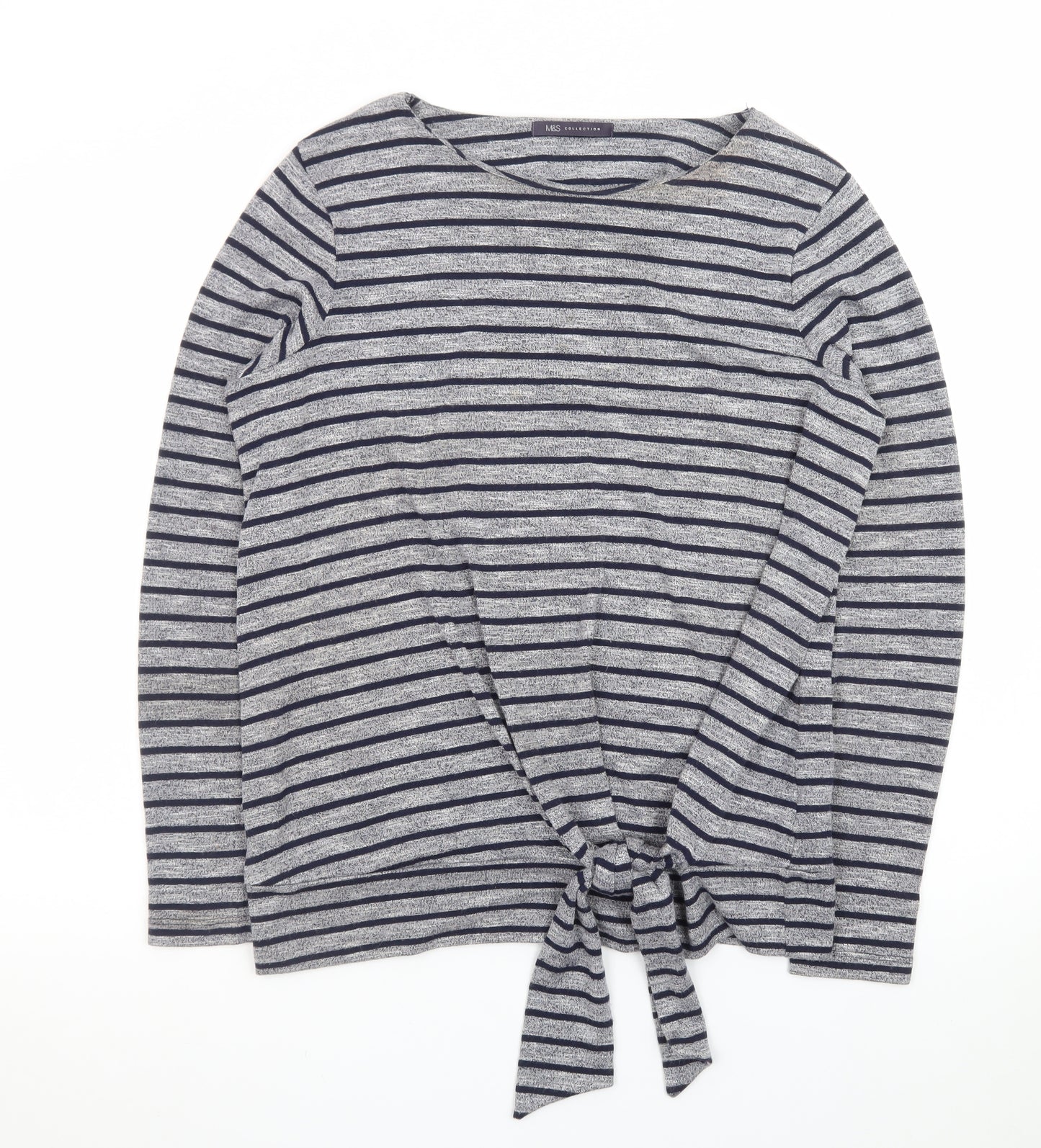 Marks and Spencer Women’s Grey Striped Tie Front Jumper Size 14