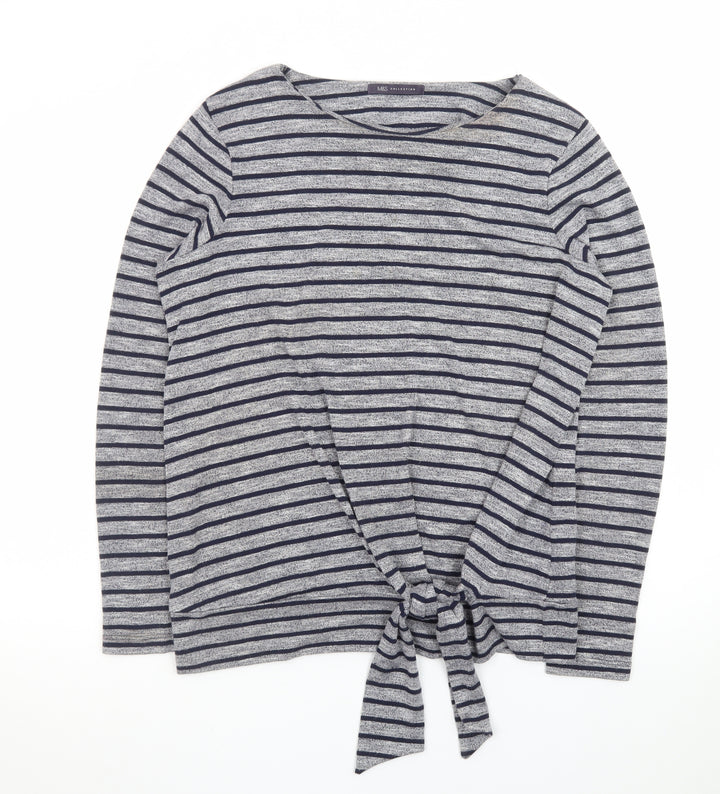 Marks and Spencer Women’s Grey Striped Tie Front Jumper Size 14