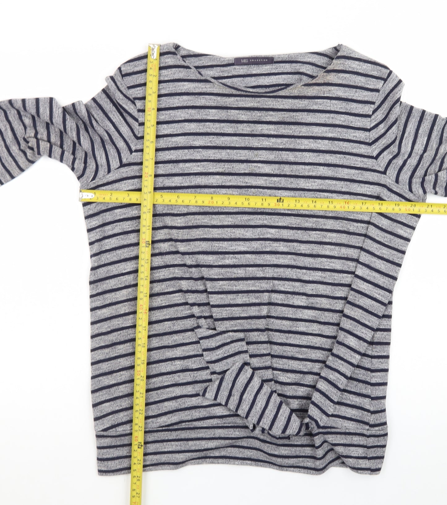 Marks and Spencer Women’s Grey Striped Tie Front Jumper Size 14