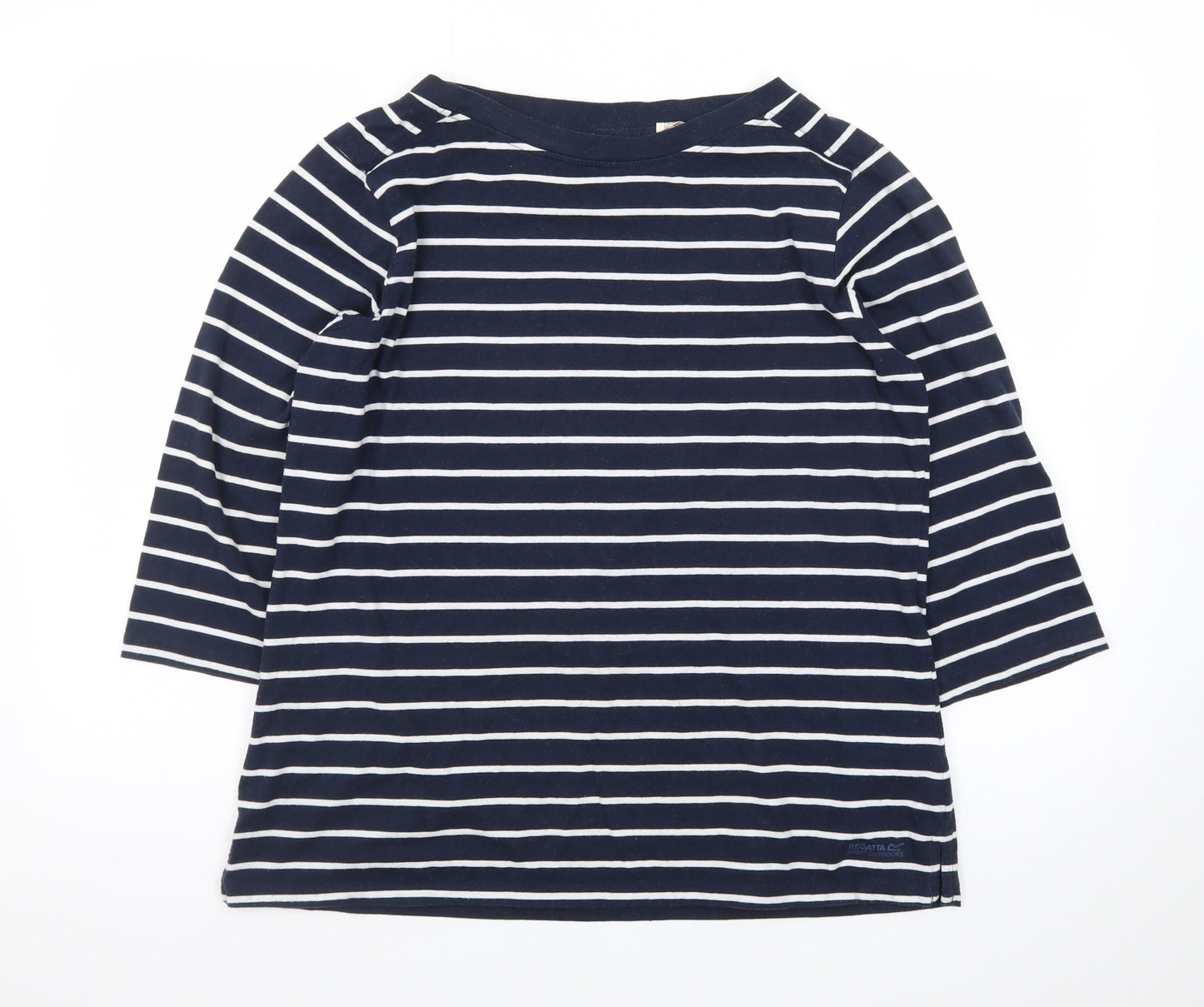 Regatta Women Blue Striped 3/4 Sleeve Boat Neck Cotton T-Shirt Size 16