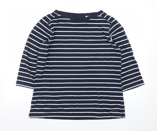 Regatta Women Blue Striped 3/4 Sleeve Boat Neck Cotton T-Shirt Size 16