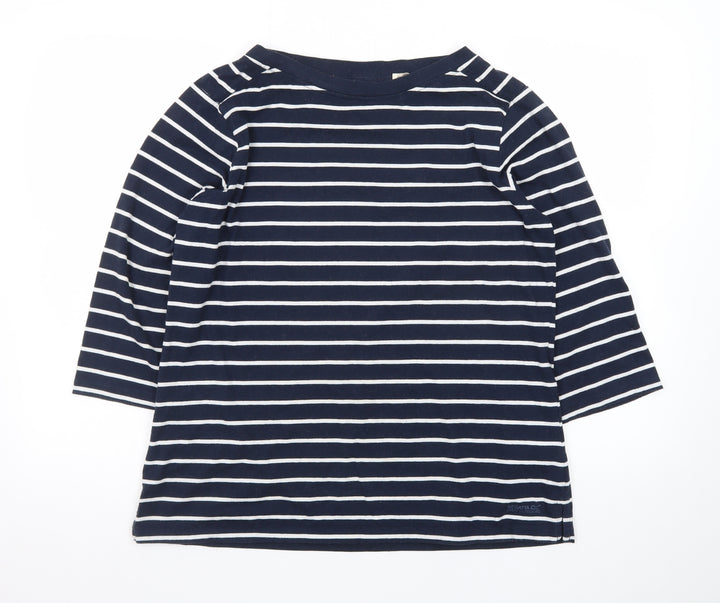 Regatta Women Blue Striped 3/4 Sleeve Boat Neck Cotton T-Shirt Size 16