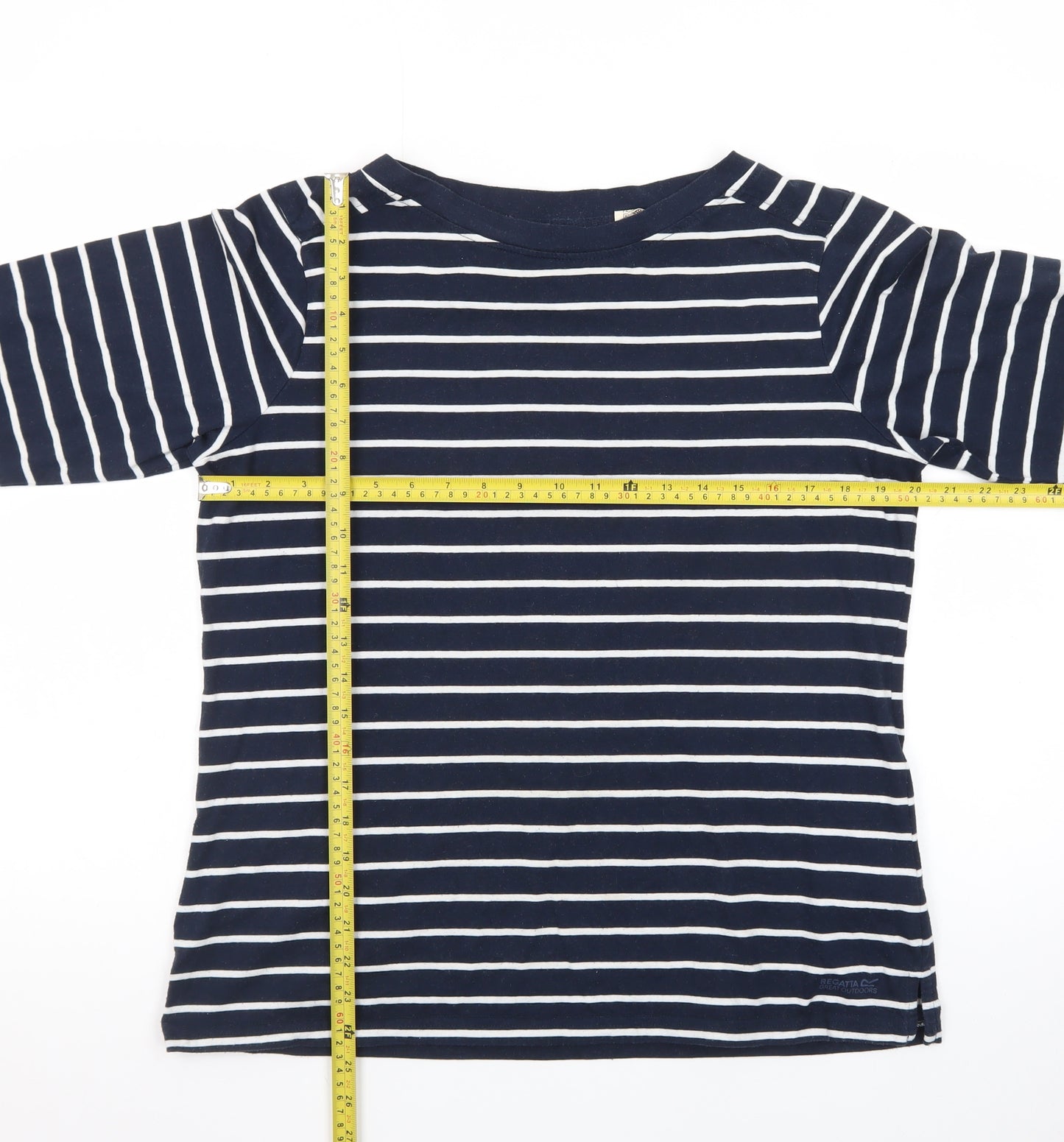 Regatta Women Blue Striped 3/4 Sleeve Boat Neck Cotton T-Shirt Size 16