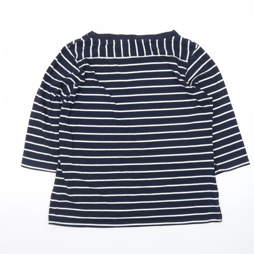 Regatta Women Blue Striped 3/4 Sleeve Boat Neck Cotton T-Shirt Size 16