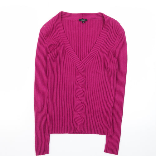Hobbs Women’s Pink V-Neck Cable-Knit Long Sleeve Jumper Size 14