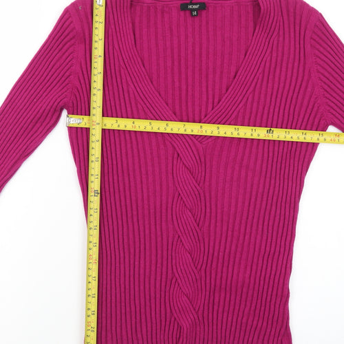Hobbs Women’s Pink V-Neck Cable-Knit Long Sleeve Jumper Size 14