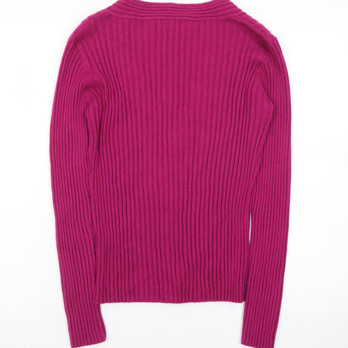 Hobbs Women’s Pink V-Neck Cable-Knit Long Sleeve Jumper Size 14