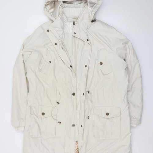Marks and Spencer Women Ivory Hooded Parka Coat L Shower Resistant