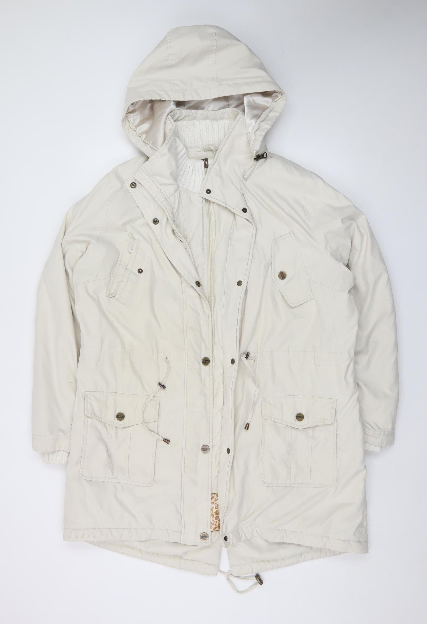 Marks and Spencer Women Ivory Hooded Parka Coat L Shower Resistant