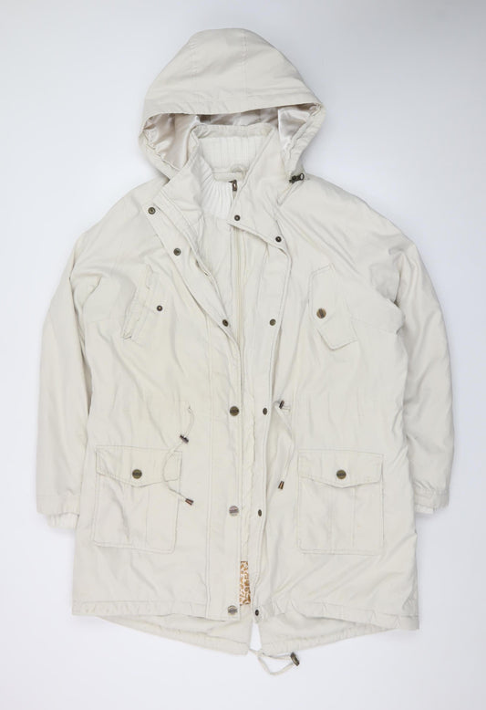 Marks and Spencer Women Ivory Hooded Parka Coat L Shower Resistant