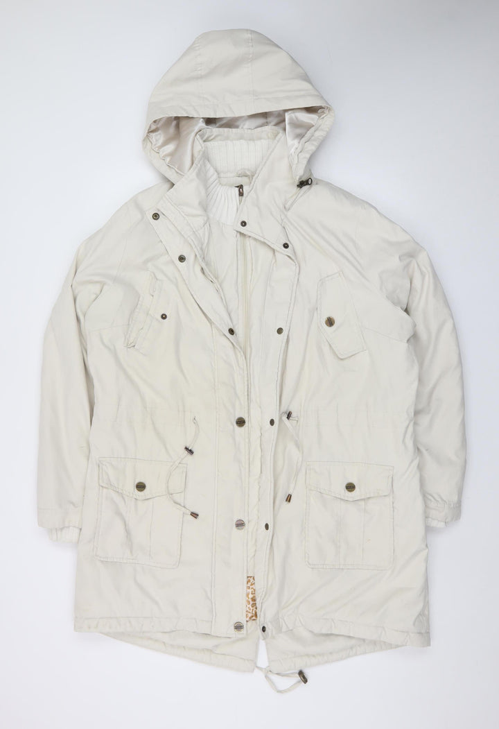 Marks and Spencer Women Ivory Hooded Parka Coat L Shower Resistant