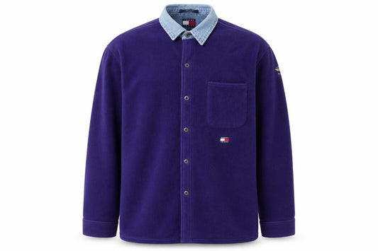 Front view of Tommy Jeans Men's Purple Fleece Shirt Jacket XL Classic Denim Collar