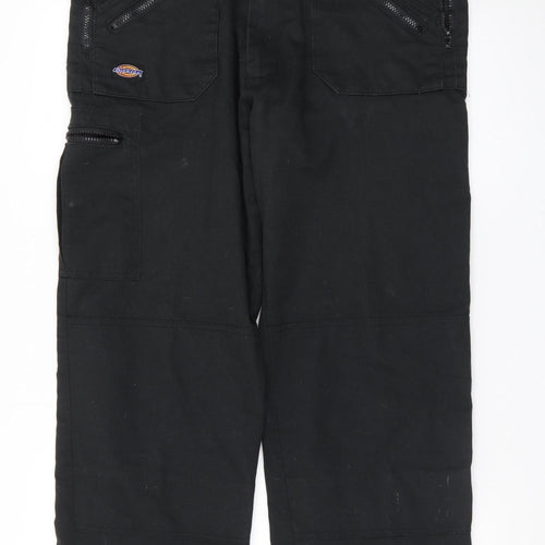 Dickies Men Black Cargo Workwear Trousers 36W Regular Fit Polyester Cotton