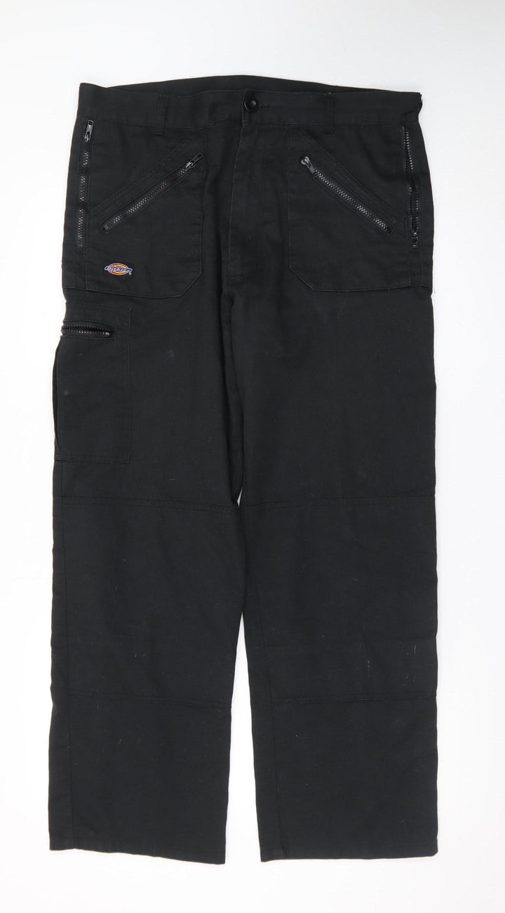 Dickies Men Black Cargo Workwear Trousers 36W Regular Fit Polyester Cotton