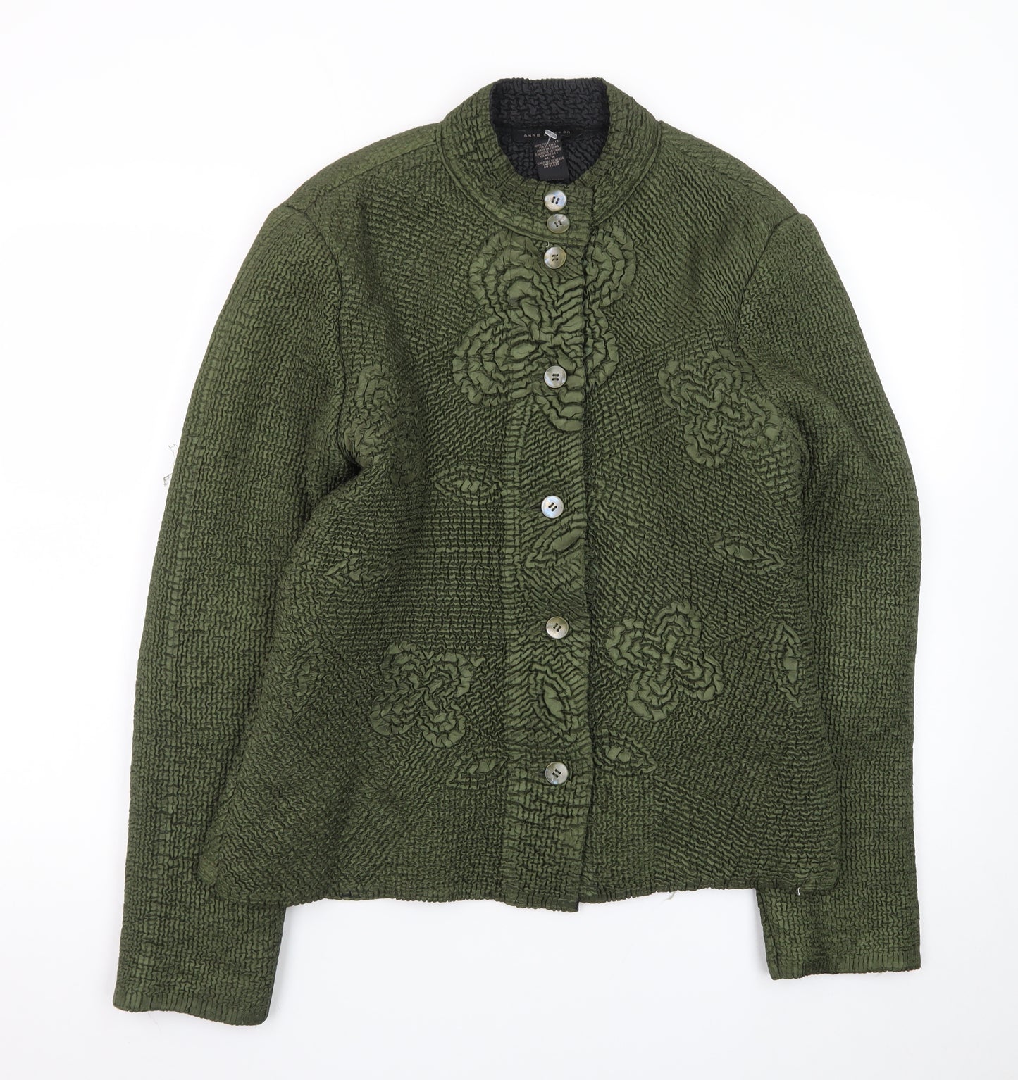 Anne Carson Women Green Textured Floral Suit Jacket Size M