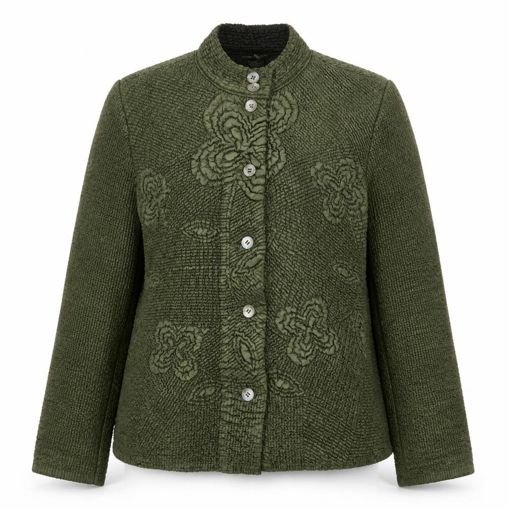Front view of Anne Carson Women Green Textured Floral Suit Jacket, size M