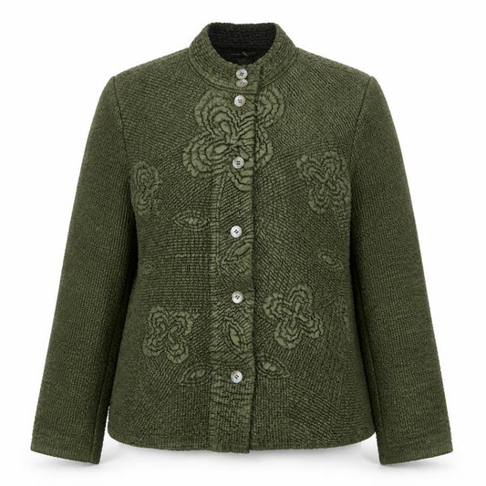 Front view of Anne Carson Women Green Textured Floral Suit Jacket, size M