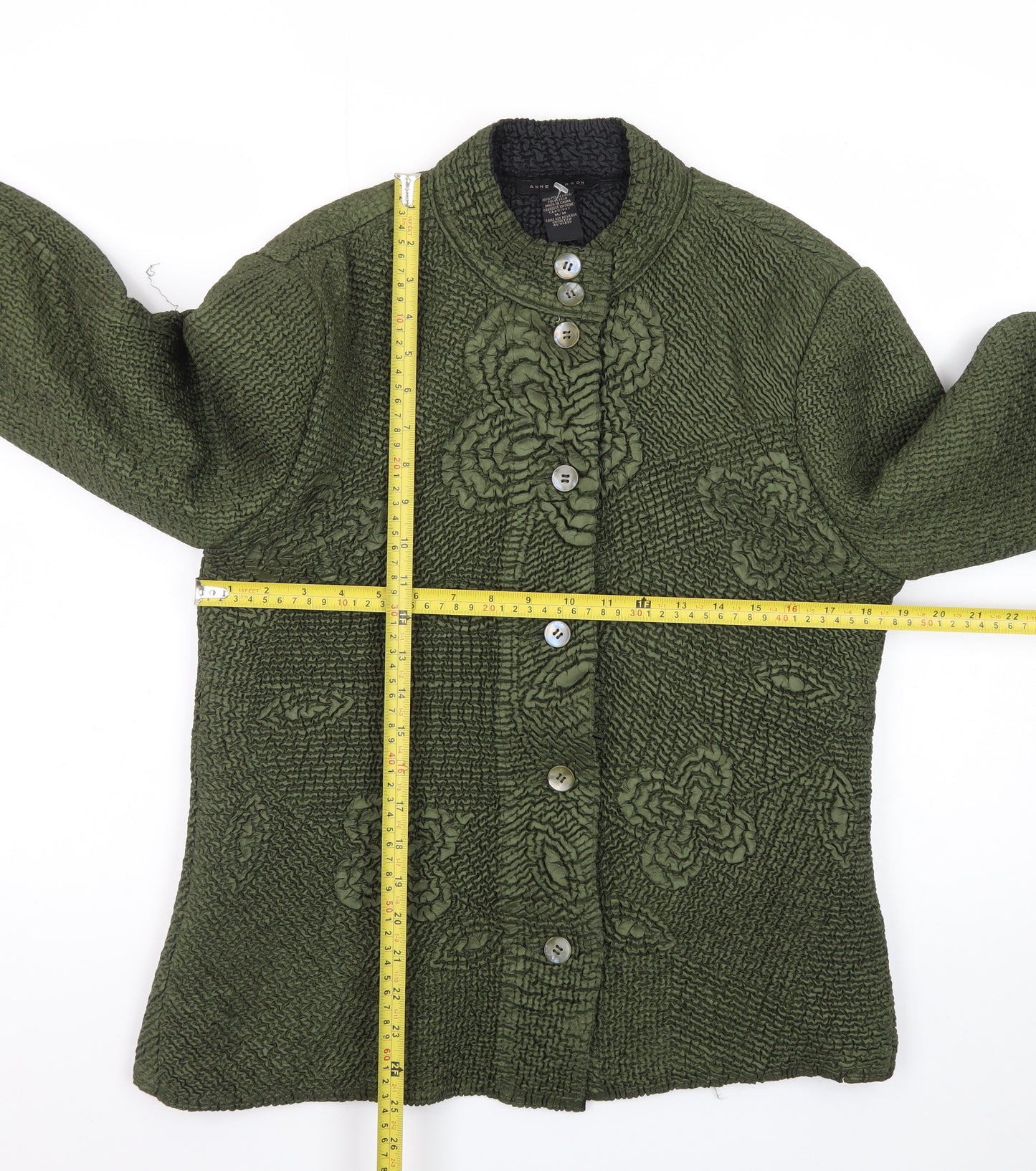 Anne Carson Women Green Textured Floral Suit Jacket Size M