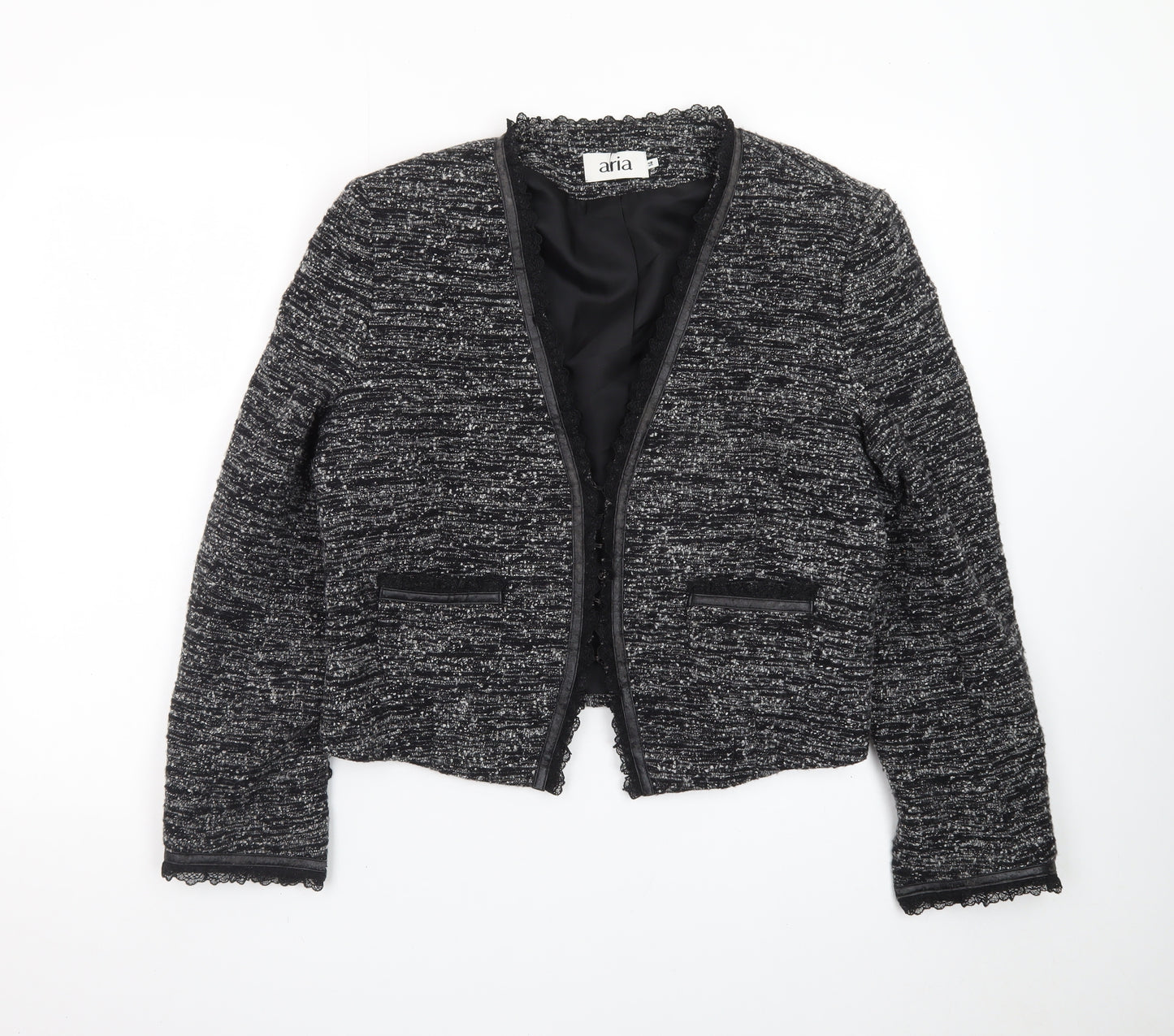 Aria Women's Black Bouclé Tailored Blazer Jacket Size 14