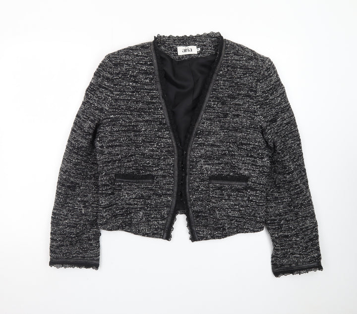 Aria Women's Black Bouclé Tailored Blazer Jacket Size 14