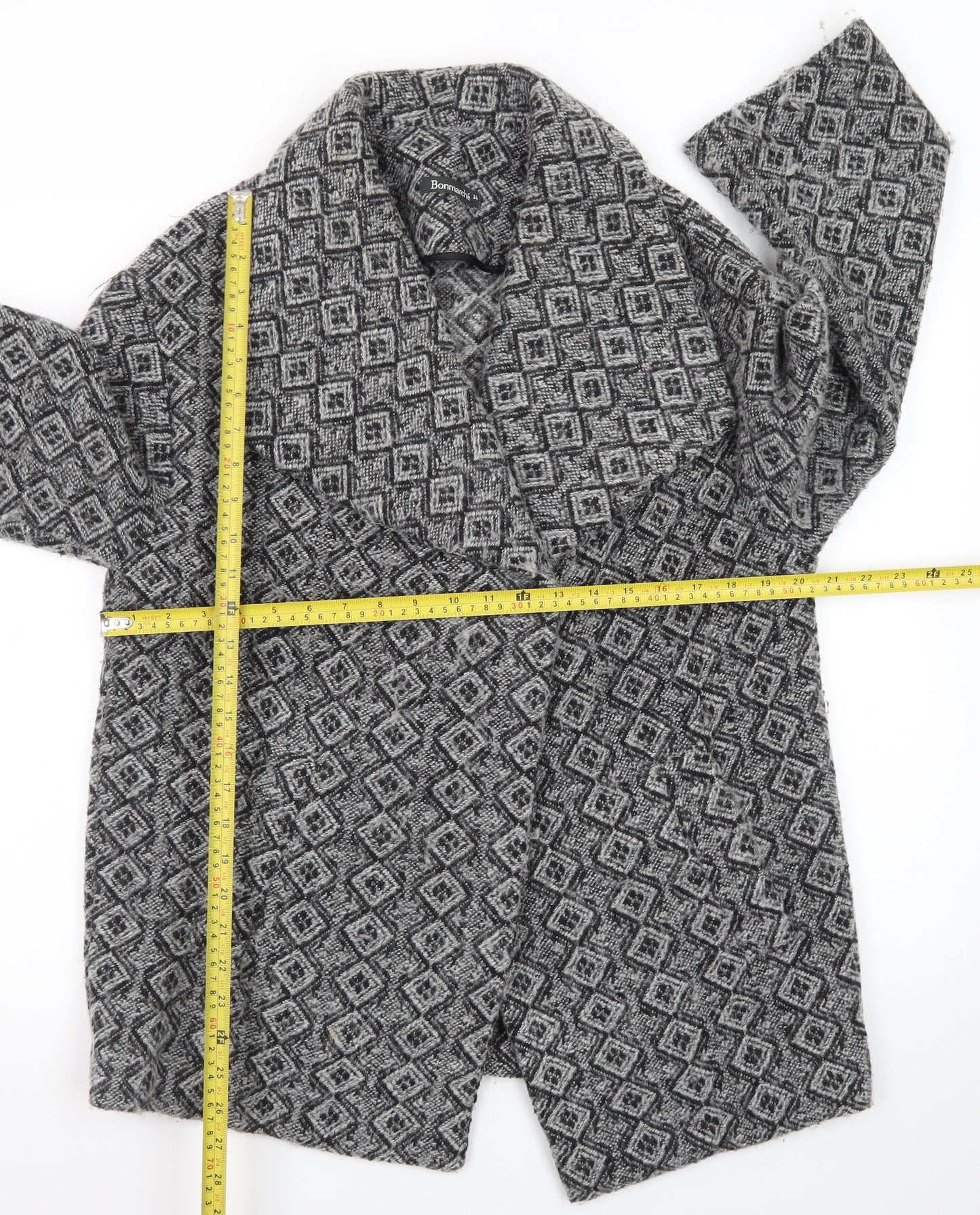 Bonmarché Women’s Grey Geometric Mid-Length Coatigan Size 14