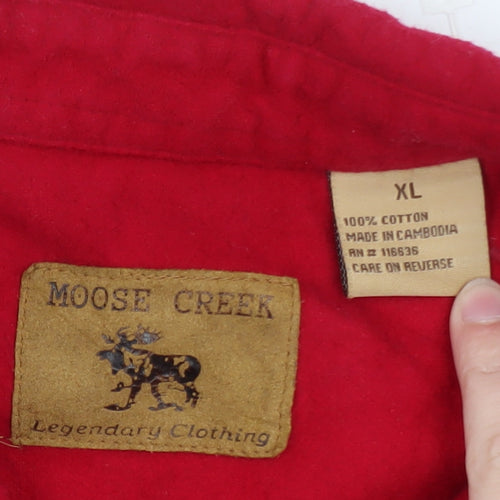 Moose Creek Men's Red Cotton Flannel Button-Up Shirt XL