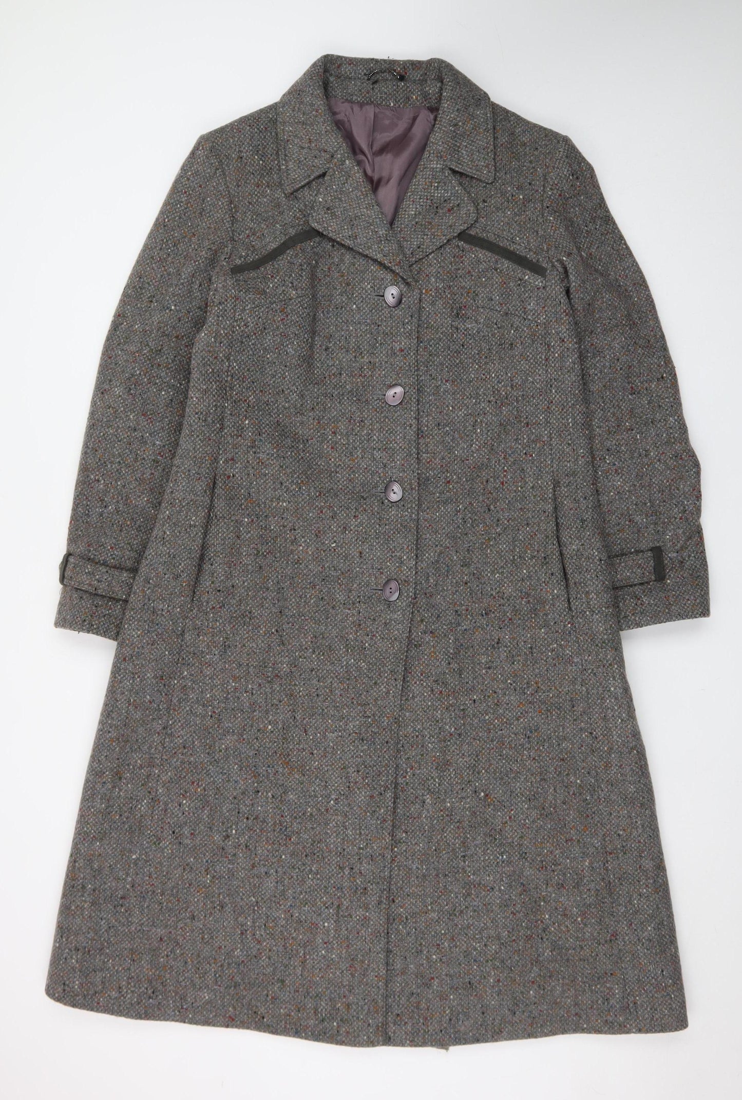 Monéque Women’s Grey Wool Tweed Long Overcoat Size 16