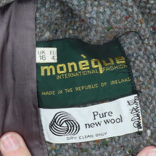 Monéque Women’s Grey Wool Tweed Long Overcoat Size 16