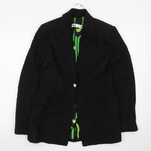 Zara Women's Black Wool Blend Tweed Blazer Jacket Size S