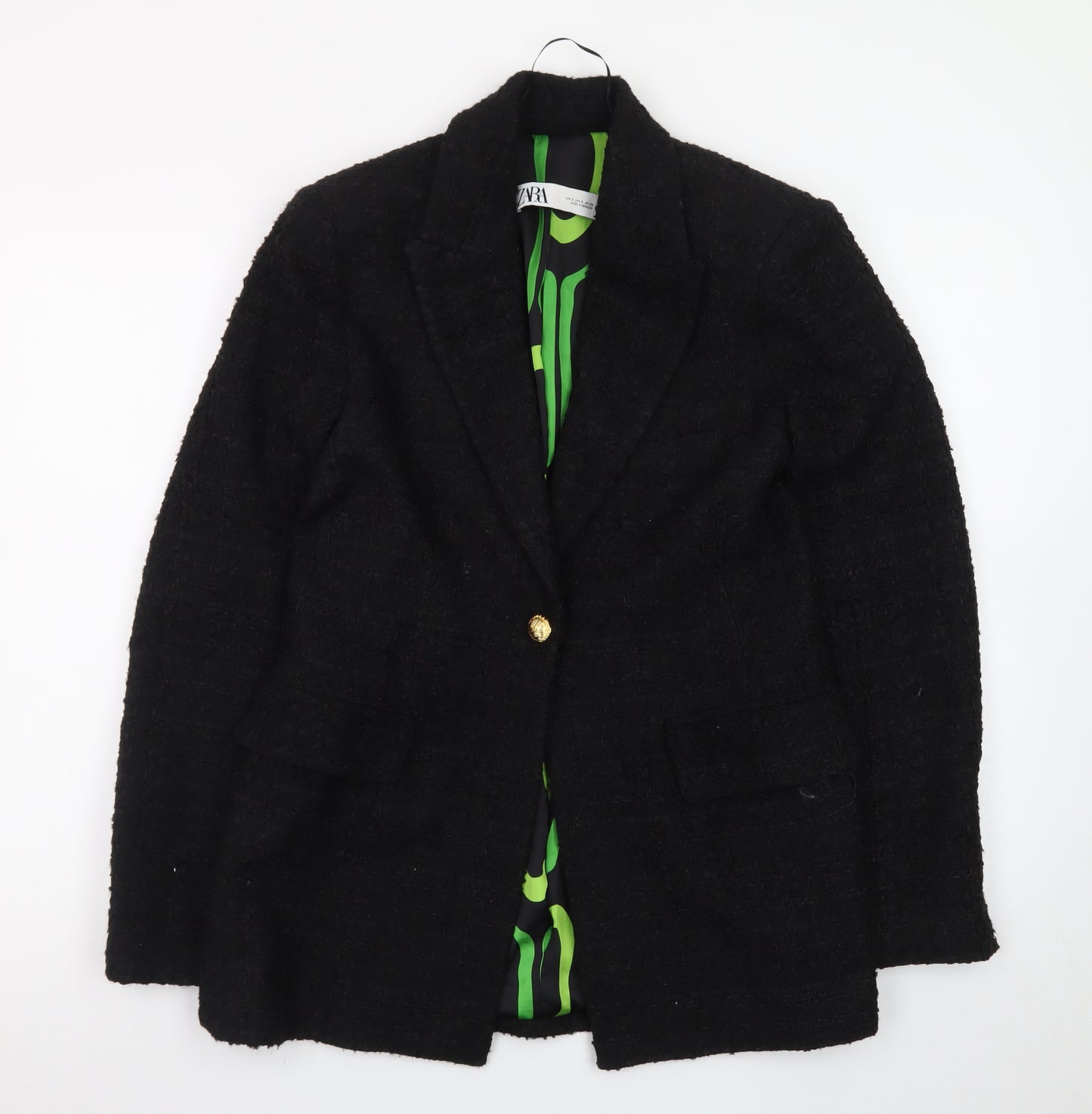 Zara Women's Black Wool Blend Tweed Blazer Jacket Size S